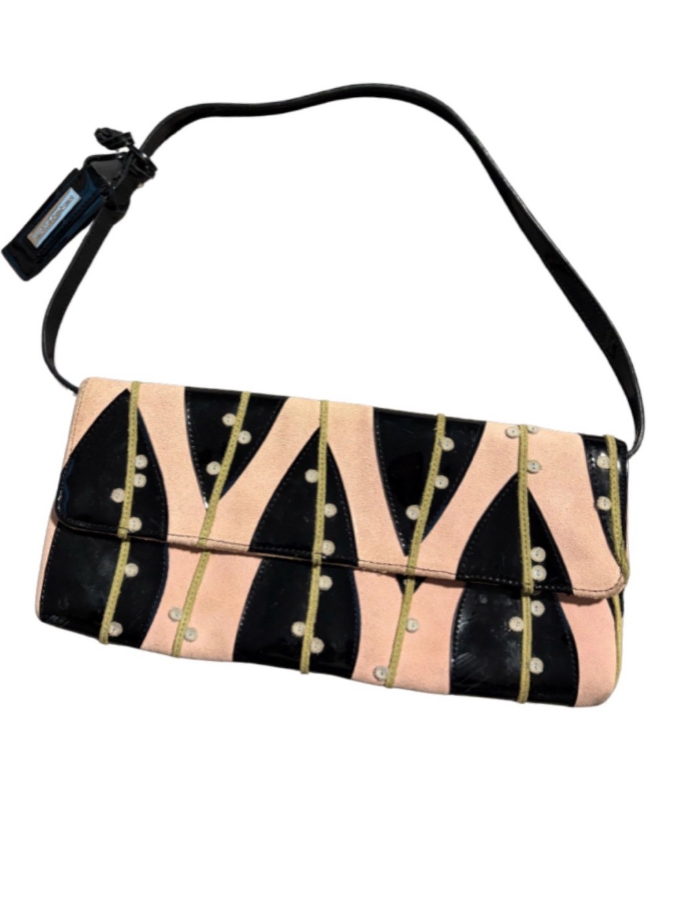 Antonio Melani Pink Suede and Black Patent Leather Geometric Purse